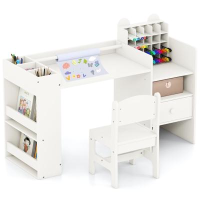 Kinderbureau en Stoelenset Kunstbureau met Afneembare Papierrolhouder en Archiefkast