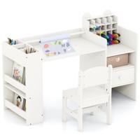 Kinderbureau en Stoelenset Kunstbureau met Afneembare Papierrolhouder en Archiefkast