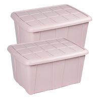 Plasticforte Opslagbox met deksel - 2x - Lichtroze - 60L - kunststof - 63 x 46 x 32 cm - Opbergbox - thumbnail