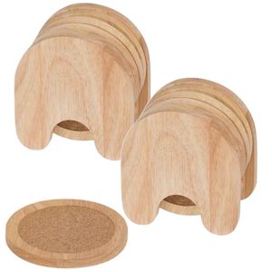 Set van 10x glazenonderzetters hout in houder 10 cm