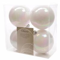 Decoris Kerstballen - 8x st - wit parelmoer - 10 cm - kunststof - kerstversiering