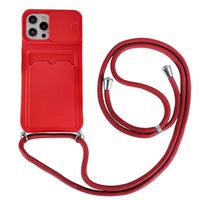 iPhone 14 Plus hoesje - Backcover - Koord - Pasjeshouder - Portemonnee - TPU - Rood - thumbnail