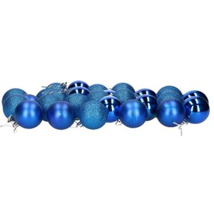 32x stuks kerstballen blauw mix van mat/glans/glitter kunststof 5 cm