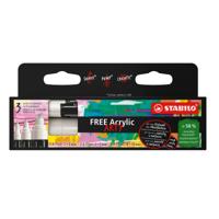 Acrylmarker STABILO Free Acrylic Mixed Tip set à 3 breedtes wit | 5 stuks