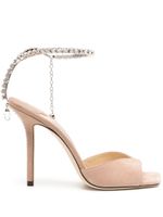 Jimmy Choo Saeda 100mm crystal-embellished suede sandals - Marron