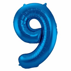 Cijfer 9 ballon blauw 86 cm