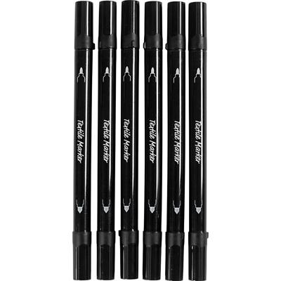 Creativ Company Textielstiften, lijndikte 2,3+3,6 mm, zwart, 6 stuk/ 1 doos
