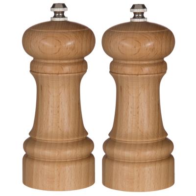 Pepermolen/zoutmolen hout beige 14 cm - Set van 2x stuks - kruidenmolen - specerijenmolen