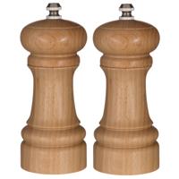 Pepermolen/zoutmolen hout beige 14 cm - Set van 2x stuks - kruidenmolen - specerijenmolen Pepermolen/zoutmolen hout beige 14 cm - Set van 2x stuks - kruidenmolen - specerijenmolen