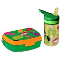 Crazy Dino lunchbox set voor kinderen - 2-delig - groen - kunststof - thumbnail