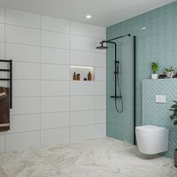 Fortifura Galeria inloopdouche - 30x200cm - mat glas - wandarm - mat zwart SW797931/SW797905