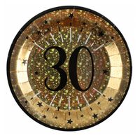 Santex verjaardag feest bordjes leeftijd - 10x - 30 jaar - goud - karton - 22 cm - Feestbordjes