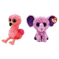 Ty - Knuffel - Beanie Boo's - Gilda Flamingo & Eva Elephant - thumbnail