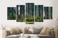 Karo-art Schilderij -Mysterieus bos, groen,    5 luik, 200x100cm, Premium print