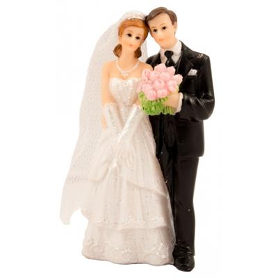 Folat Bruidspaar met boeket - 10 x 5 cm - bruiloft - huwelijk versiering - taart decoratie