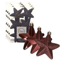 Decoris kersthanger sterren - 24x st - mahonie bruin - 7 cm - kunststof - kerstornamenten