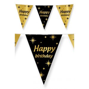 Leeftijd verjaardag feest vlaggetjes Happy Birthday thema geworden zwart/goud 10 meter   -