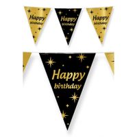 Leeftijd verjaardag feest vlaggetjes Happy Birthday thema geworden zwart/goud 10 meter   - - thumbnail
