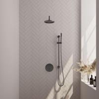 Brauer Gunmetal Carving Thermostatische Regendoucheset Inbouw - Hoofddouche 20 cm - Gebogen Wandarm - 3 Weg - Handdouche Rond - Doucheslang - Geintegreerde Glijstang - Gunmetal