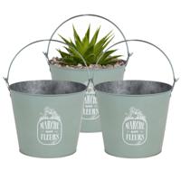 Plantenpot/bloempot emmer voor buiten - 3x - zink - jadegroen - D24 x H19 cm