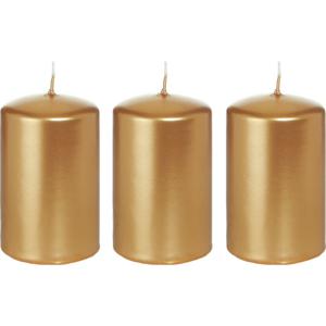 Cilinderkaars/stompkaars - 3x - goud - 5 x 8 cm - 18 branduren