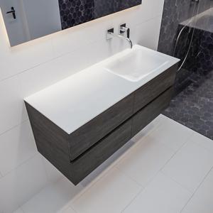 Mondiaz Vica Cloud badmeubel eiken donker bruin 120 cm 4 lades solid surface enkele spoelbak rechts zonder kraangat