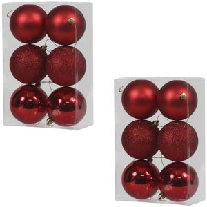 36x Rode kunststof kerstballen 8 cm glans/mat/glitter