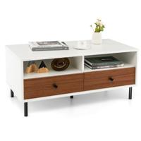 Salontafel met 2 Laden en 2 Planken Woonkamertafel Rechthoekig met Opbergruimte Koffietafel Banktafel voor Woonkamer Slaapkamer