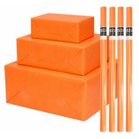 Bellatio Decorations - 4x - rollen cadeau Inpakpapier - oranje - 200 x 70 cm - cadeaupapier