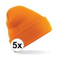 5x Heren winter schaatsmuts oranje - thumbnail