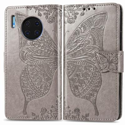 Voor Huawei mate 30 Pro Butterfly Love Flower reliëf horizontale Flip lederen draagtas met beugel/kaartsleuf/portemonnee/Lanyard (grijs)