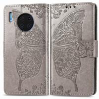 Voor Huawei mate 30 Pro Butterfly Love Flower reliëf horizontale Flip lederen draagtas met beugel/kaartsleuf/portemonnee/Lanyard (grijs)
