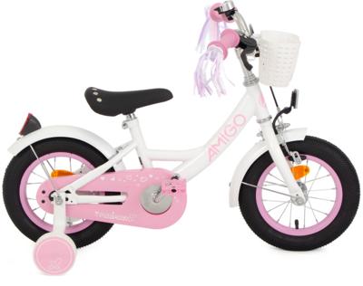 AMIGO Perfect 12 Inch 21 cm Meisjes Terugtraprem Wit/Roze