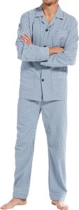 Robson pyjama flanel met knopen blauw met print