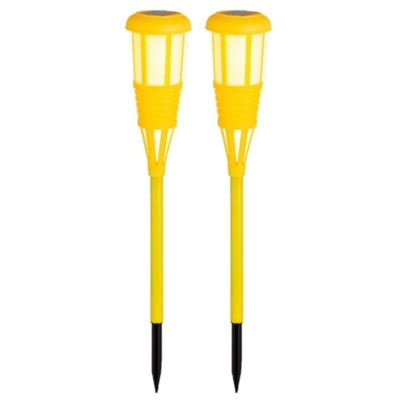 2x stuks solar tuinfakkel/tuinlamp geel op zonne-energie 61 cm