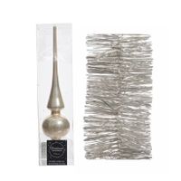 Kerstboomversiering set champagne piek en 3x folieslingers 27