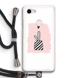 Zwart-wit cactus: Pixel 3 Transparant Hoesje met koord