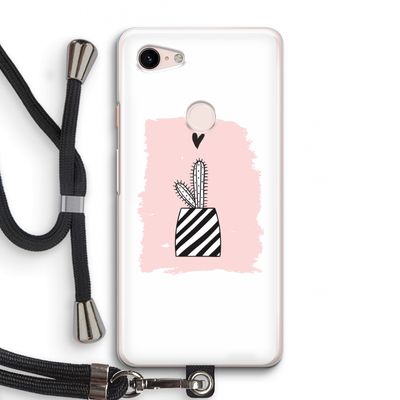 Zwart-wit cactus: Pixel 3 Transparant Hoesje met koord