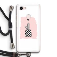 Zwart-wit cactus: Pixel 3 Transparant Hoesje met koord