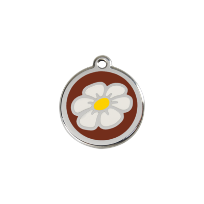 Daisy Flower Brown roestvrijstalen hondenpenning small/klein dia. 2 cm - Reddingo