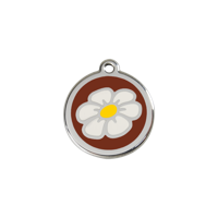 Daisy Flower Brown roestvrijstalen hondenpenning small/klein dia. 2 cm - Reddingo