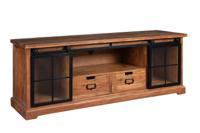 Vitrinekast HERITAGE 160cm zwart metalen schuifdeuren acaciahout bruin - 44050