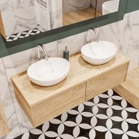 Mondiaz Lush Barco badmeubel Washed oak 120 cm 2 lades mdf 2 waskommen beide zijden 2 kraangaten
