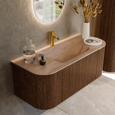 Badmeubel Mondiaz Kurve-Dlux | 110 cm | Meubelkleur Walnut | Wastafelkleur Saba | Solid surface | Wasbak midden spoelbak | 1 kraangat