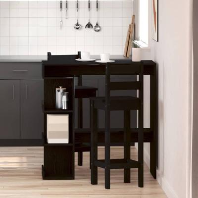 Bartafel met plank Zwart eiken 100 x 48 x 101.5 cm Bewerkt hout