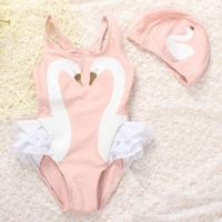 Swan Flamingo meisjes badmode met badmuts maat: XL (4-5years) (roze zwaan)