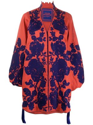 Yuliya Magdych robe évasée à fleurs brodées - Bleu