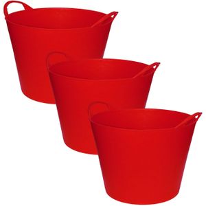 3x stuks flexibele emmers/wasmanden/kuipen rood 42 liter