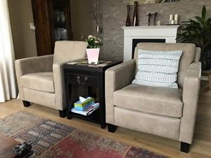Set van 2 leren fauteuils met houten poten - bruin leer - Echt leer, Landelijk, ontdek de vele Leersoorten en Kleuren bij ShopX