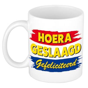 Geslaagd cadeau mok / beker hoera geslaagd gefeliciteerd 300 ml